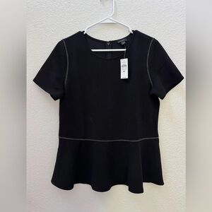 Ann Taylor Black Peplum Blouse with White Stitching